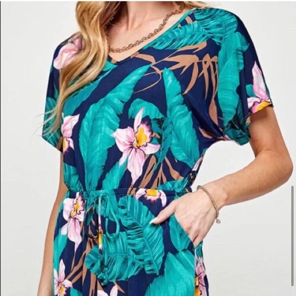 LAST ONE: Navy tropical print pocket dress - Picture 5 of 5